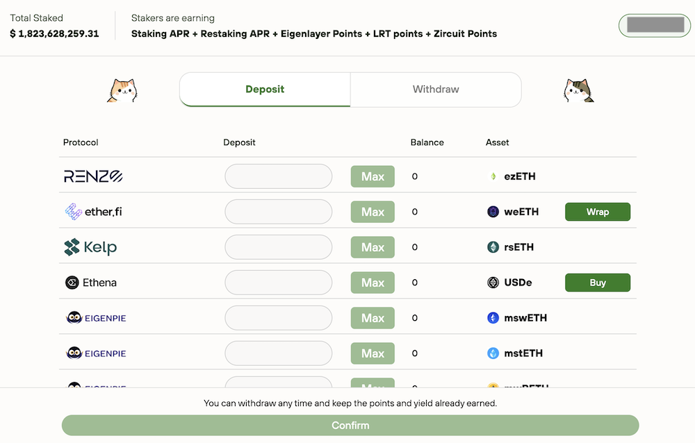 Zircuit staking