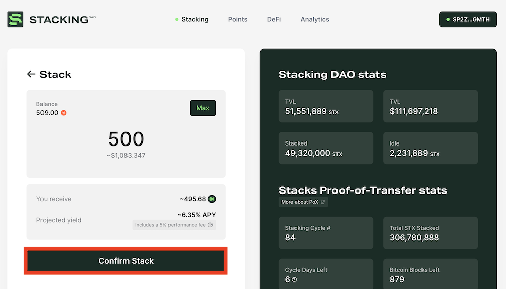 StackingDAO stake